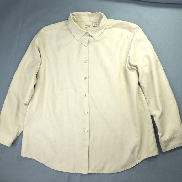 LL Bean Shirt Womens XL Beige Faux Suede Button Long Sleeve Blouse Timeless - Picture 1 of 11